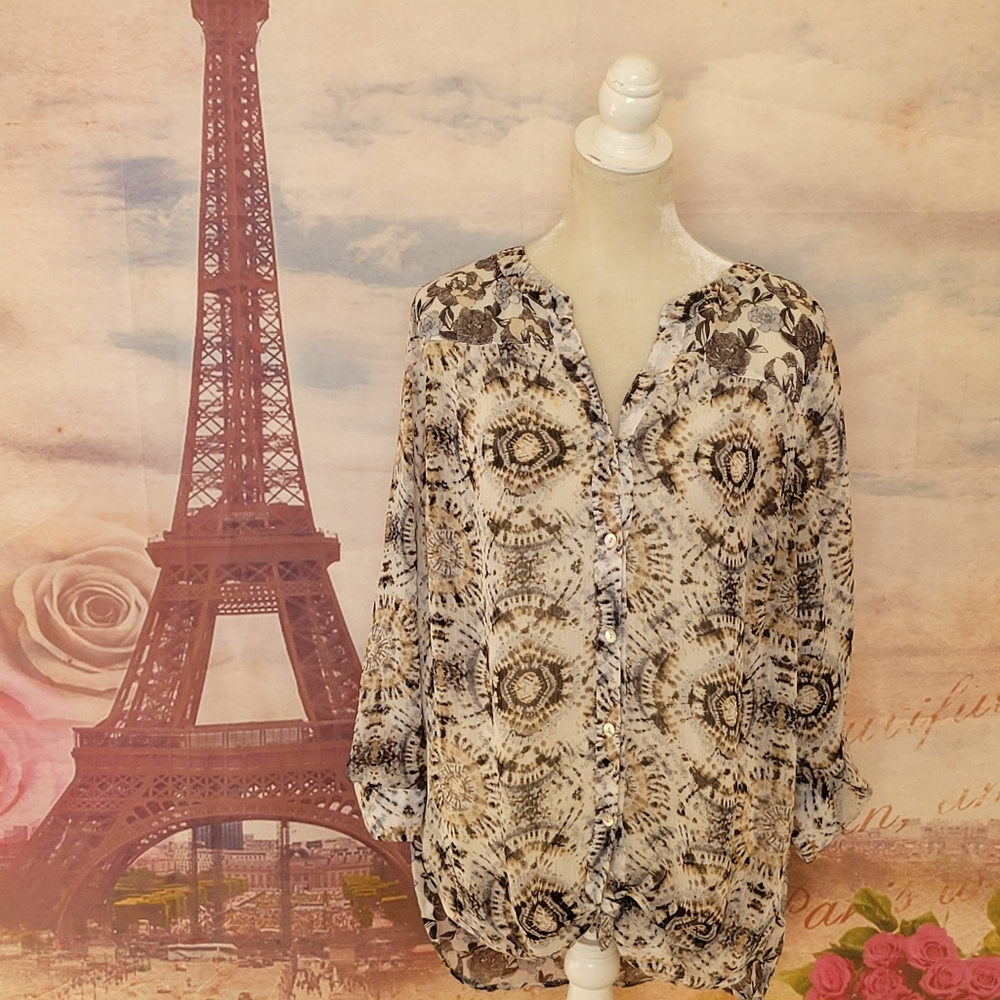 Anthropologie Black and Cream Button Down Shirt